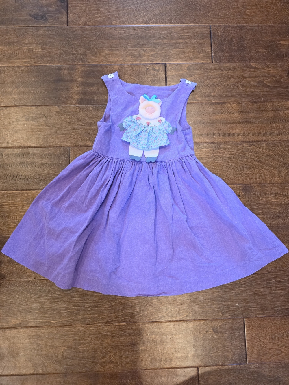 Purple Sleeveless Girls Dress with Pig Applique